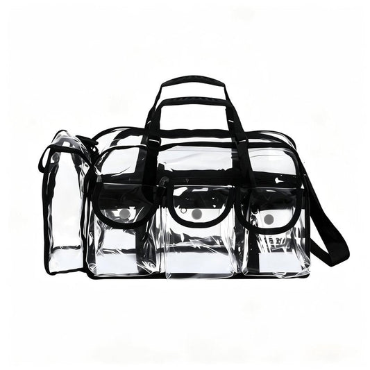 Jula Vance Large Clear Makeup Bag - Professional Transparent Vinyl PVC Makeup Kits Organizer for MUA Carry All Artist Traveling Cosmetic with 4 External Pockets & Tissue Holder