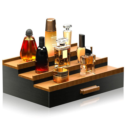 Sephyroth Cologne Organizer for Men 3 Tier of Cologne Display with Drawer Storage Perfume Oragnizer Display,Great Gift for Man(Black Walnut)