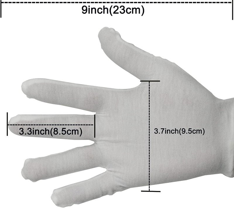 12 Pair White Cotton Gloves - 9 Inch Extra Large for Cosmetic Moisturizing & Jewelry Inspection