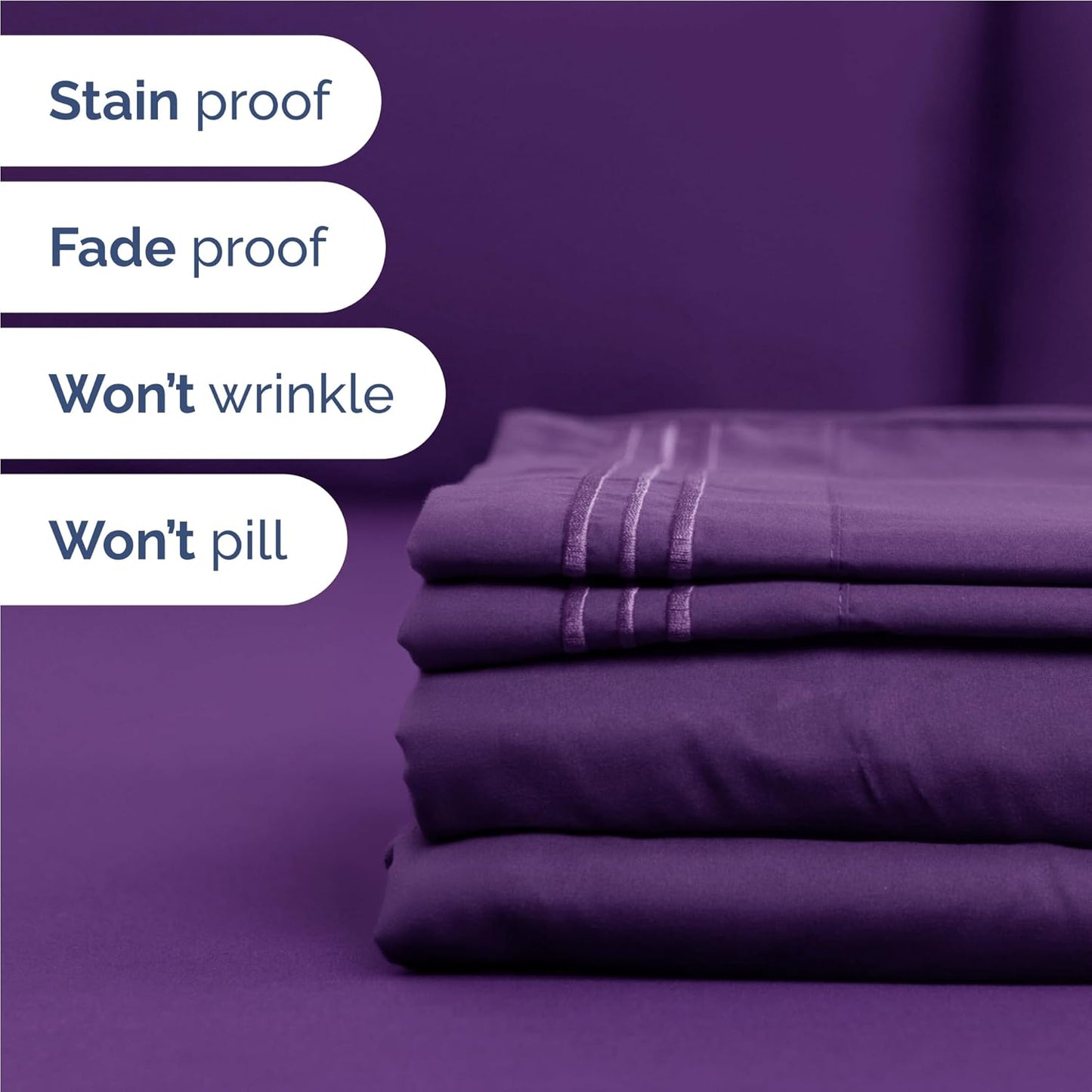 Skiennix Full Size 4-Piece Sheet Set - Ultra-Soft Cooling Bed Sheets | Hotel Luxury Bedding - Deep Pockets, Wrinkle-Free - Purple