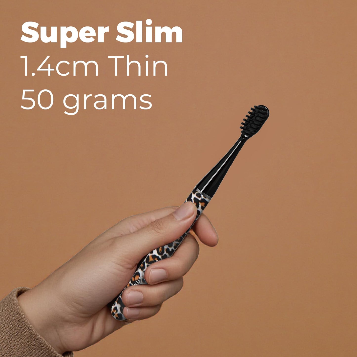 MIPOW Brush GO SlimPro i4 Electric Toothbrush Rechargeable Smart Ultra Sonic 3 Modes, Travel Case & Ceramic Dock, 60Day Battery Soft Bristles 2 Heads IPX7 Waterproof, Color-Leopard Edition