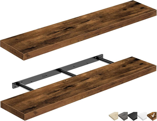 QEEIG Floating Wall Shelves - Extra Long Rustic Brown Set of 2 | 47.2" x 9.3" for Home Decor & Display