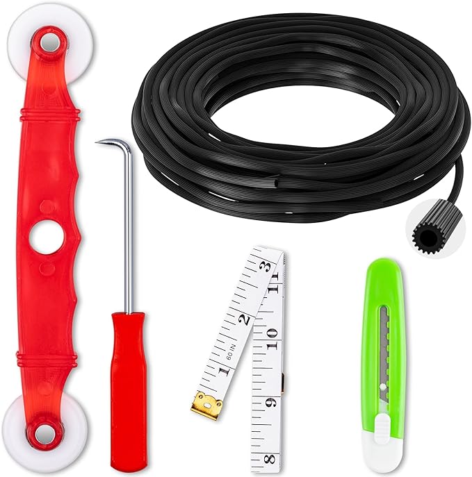 MEQHUO Window Screen Repair Kit, Screen Door Repair Kit, 0.14"X100' Screen Spline for Window Screen, 5 in 1 Screen Replacement Kit, Screen Roller Tool Round Retainer Spline Removal Hook Ruler Cutter