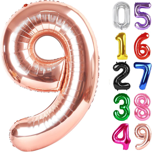 Rose Gold Number 9 Balloon - 40 Inch Giant Foil Balloon for 9th Birthday Party Decorations