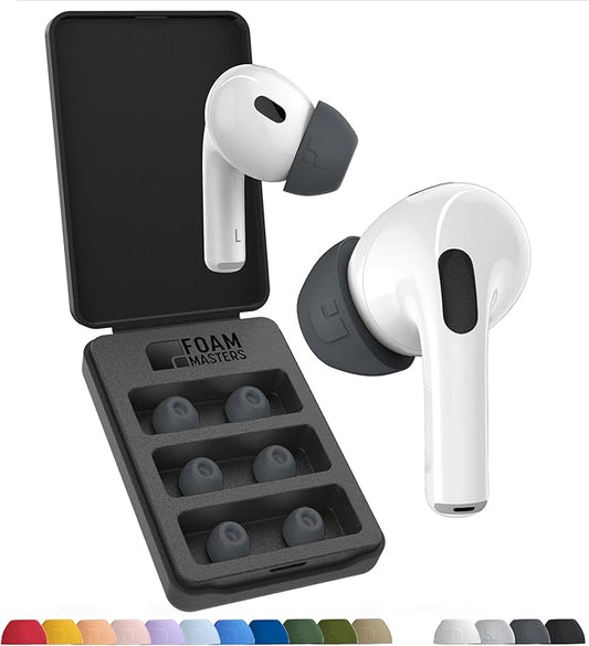 Foam Masters Ultra-Premium Memory Foam Ear Tips for AirPods Pro 1st & 2nd Gen | 3 Pairs | New Ver. | Secure Fit | Super Comfort | Better Noise Cancel | Replacement Buds (Large, Space Gray)