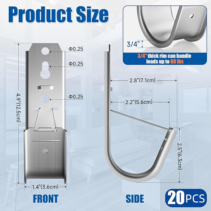 Dabolang 20 Pack J Cable Hook with Retainer Clip, 2-Inch Heavy Duty Wall Mount J-Hooks,J-Hook for Hanging Cable & Wire,Cable Hooks for Structured Cabling and Cable Management