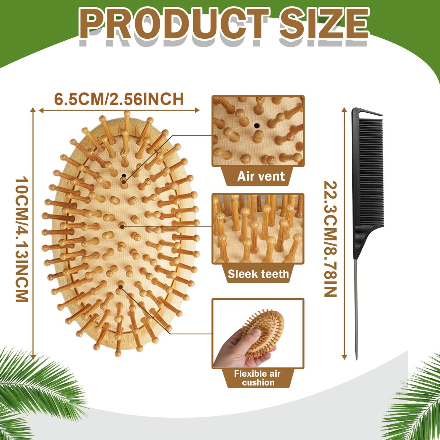 UCEHIPAW 16 Pcs Bamboo Hair Brushes Bulk with 16 Rat Tail Comb Wooden Scalp Hairbrush Massager Anti Static Bamboo Bristles for Women and Men All Hair Types