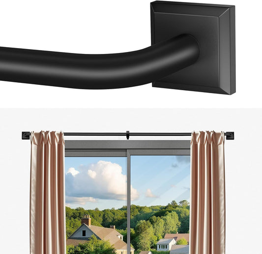 Skiennix Heavy Duty Black Curtain Rods - Adjustable 28-48 Inch French Return Design for Room Darkening