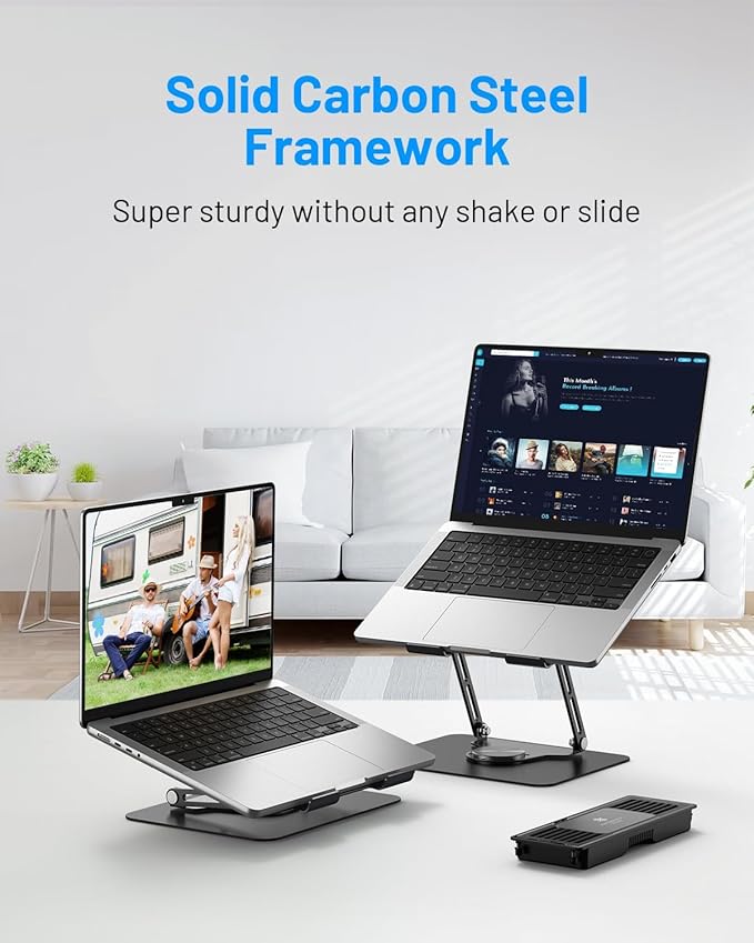 Metfut Laptop Cooling Pad with Detachable Fan & Cooler, Adjustable Height & Angle, 360 Rotation Base, Ultra-Quiet, Carbon Steel Framework for MacBook, ASUS, Dell 10-16” Laptop for Tablet, DJ Mixer