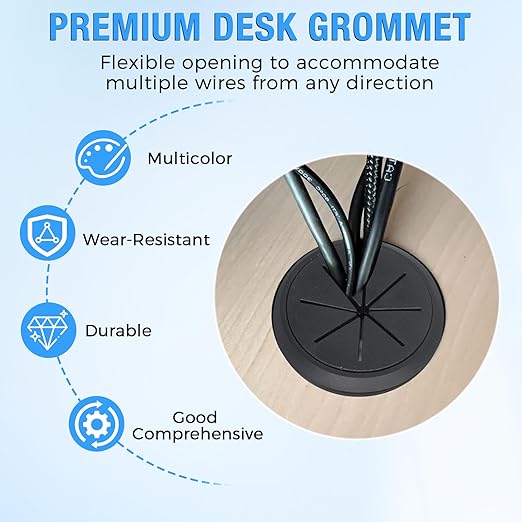 Desk Grommet 2-3/8" (60 mm), Desk Hole Cover for Cables Beige, Cable Grommet ABS Plastic, Desk Hole Grommet for Office and Home Table Cable, Detachable & Flexible Cable Cord Organizer-2 Pcs
