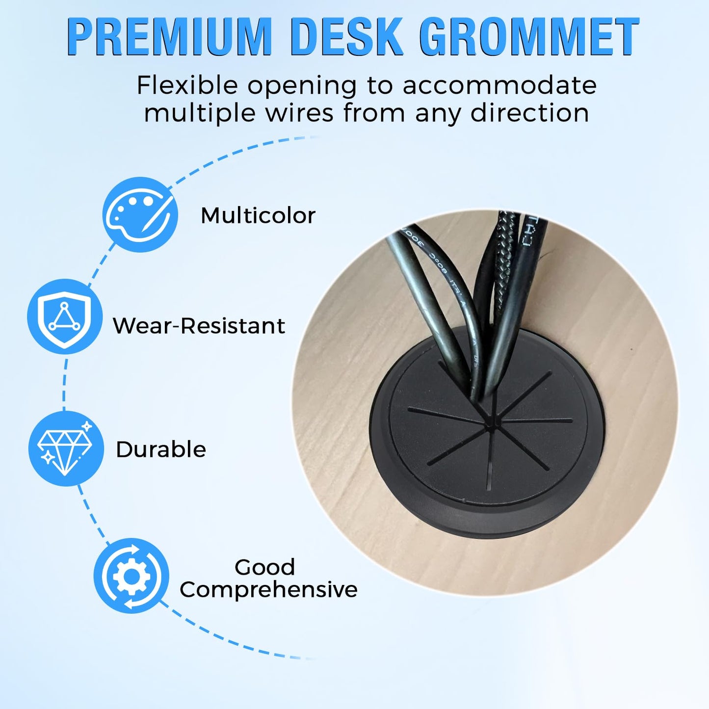 Desk Grommet 2-1/16" (53 mm), Desk Hole Cover for Cables White, Cable Grommet ABS Plastic, Desk Hole Grommet for Office and Home Table Cable, Detachable & Flexible Cable Cord Organizer-4 Pcs