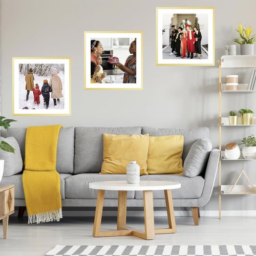 JCJMY 24x24 Picture Frame Gold with 20x20 Mat, Display Photo 20x20 with Mat or 24 x 24 Without Mat, Wall Hanging Large 24x24 Poster Frame with Shatter Resistant Plexiglass, Gold