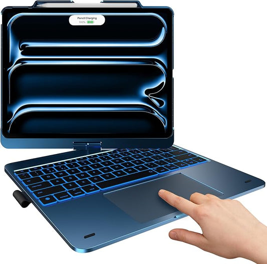typecase Touch Case with Keyboard for iPad Pro 13"(M5/M4, 2025/2024), iPad Air 13"(M4/M3/M2, 2026/2025/2024) & iPad Pro 12.9", Trackpad, 360° Rotatable, 11-Colors Backlit, Lake Blue