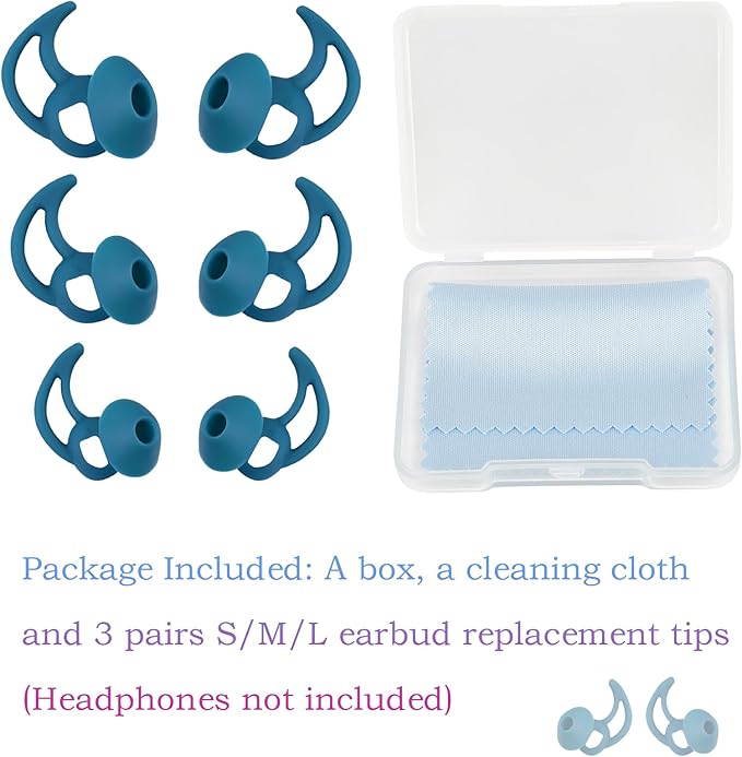 WKYMY Ear Bud Pads Replacement Ear Tips Silicone Earbud Tips Compatible with Bose Quietcomfort and Sport Headphone Rubber Tips Earbud Covers Eartips 3 Pairs S M L Blue