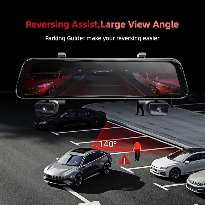 2026 12'' Mirror Dash Cam 4 Channel, Touch Screen Rear View Mirror Camera for Cars,1080Px4 Dashcam Front Rear Inside, IR Night Vision,WiFi,APP,GPS, 24/7 Recording Parking Monitor,Free 128GB SD