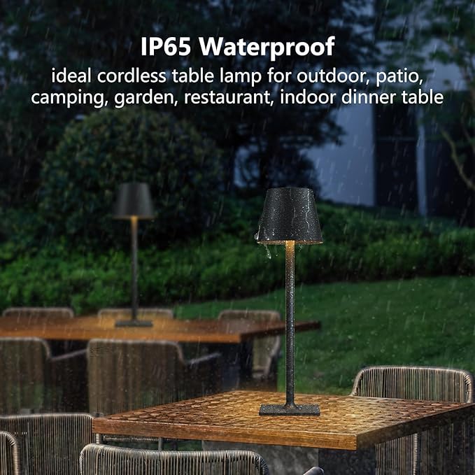 Fizrice Cordless Table Lamp Rechargeable Lamps: 6000mAh Battery Operated Table Lamp Outdoor Waterproof, Touch Control, Portable Wireless Desk Lamp for Dinner/Bedroom/Restaurant(Black 2 Pack)