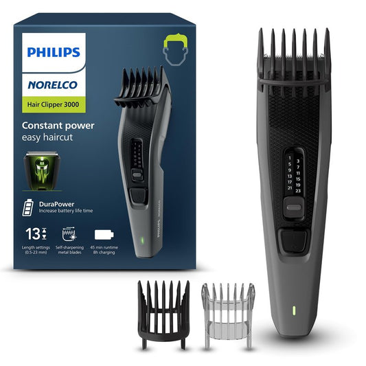 Norelco Philips Hair Clipper 3000 Series, Hair and Beard Trimmer, Trim-and-Flow Technology, DualCut Technology, DuraPower, 13 Length Settings, 45 Min. Runtime, Zero Maintenance, Model HC3525/40