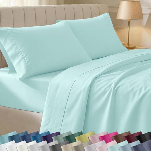 California Design Den 100% Cotton Full Bed Sheets Set - 400 Thread Count, Award-Winning Sateen Finish, Deep Pockets - Seafoam