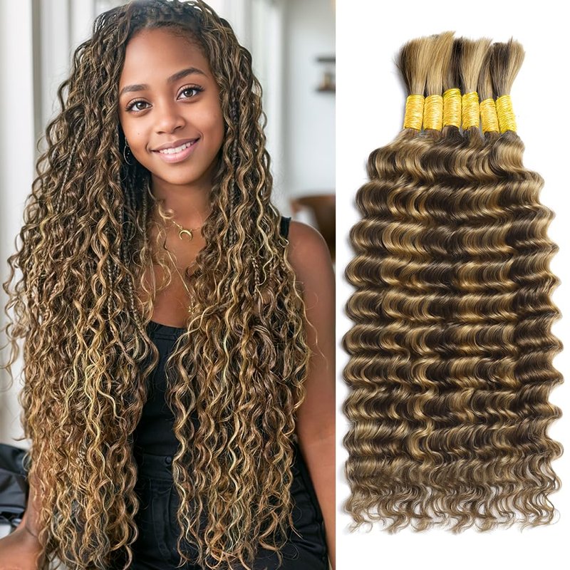 Ombre Braiding Hair - 6 Bundles 150g 14 Inch Deep Wave Human Hair Extensions | Virgin Curly 4/27