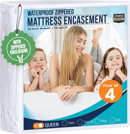Utopia Bedding Mattress Protector - 100% Waterproof & Bed Bug Proof | Queen Size, Pack of 4