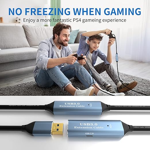 SSS·GRGB USB 3.0 Extension Cable 50FT Type A Male to Female Active Extender Cord with 2 Extension Chipsets Signal Booster and 1 USB-C Charging Port, for Webcam, USB Hub, PlayStation, Printer, Camera