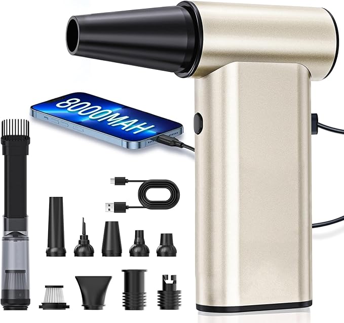 Rckskaya Compressed Air Duster, 300000RPM Aluminum Electric Air Duster, Rechargeable Cell Phone Charger, 4-Gear Handheld Blower Vacuum Cordless, Dust Blower for Keyboard/Computer/House/Outdoor and Car
