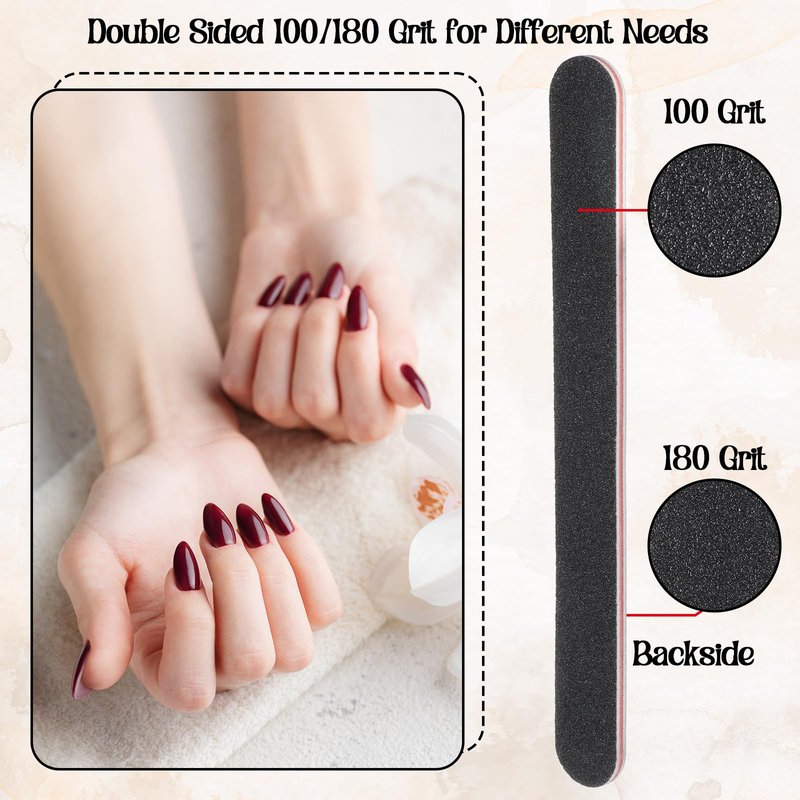 Nail Files (200 Pack), Professional Emery Board 100/180 Grit Nail File Double Sided Emory for Natural and Acrylic Nails Fingernail Files for Gel Nail Reusable Manicure Disposable Pedicure Black