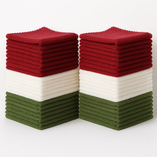 Newwiee 40 Pcs Wash Cloth Bulk Cotton Bath Hand Face Washcloths Soft Quick Drying Towel for Women Bathroom Washing Body Viscose Fiber Multipurpose Fingertip Rags (13 x 13 Inch,Green, Red, White)
