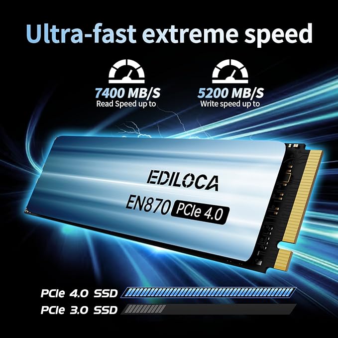 Ediloca 1TB SSD NVMe M.2 2280 PCIe Gen4 x4 Internal Solid State Drive - Up to 7400MB/s, 1TB SSD PS5 Dynamic SLC Cache, PS5 Compatible for Gaming PC Laptop(EN870)
