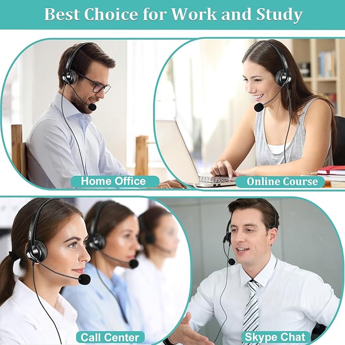 Callez 3.5mm Jack Cell Phone Headset with Microphone Noise Cancelling for PC Laptop, Wired Computer Headphones for iPhone Android Zoom Home Office Work School Classroom, in-line Control, Comfort-Fit