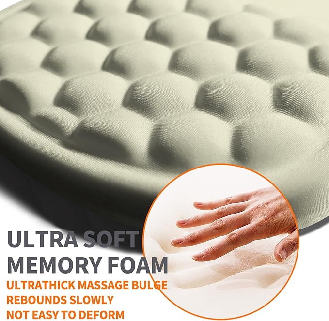 Armanza Ergonomic Joint Wrist Support Mouse Pad with Memory Foam Cushion Massage Bump, Carpal Tunnel Pain Relief Mousepad Slope Design for Wrist Rest, 11.8x7.9 in, Beige