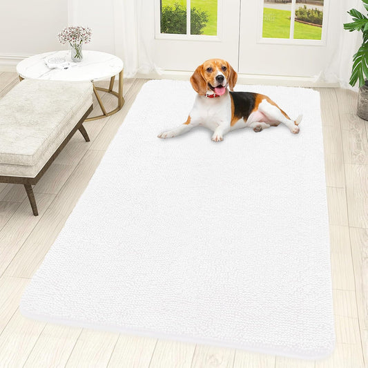 OLANLY Dog Door Mat - Absorbent Non-Slip Chenille Mat for Muddy Paws | 59x32 Inches, Quick Dry, White