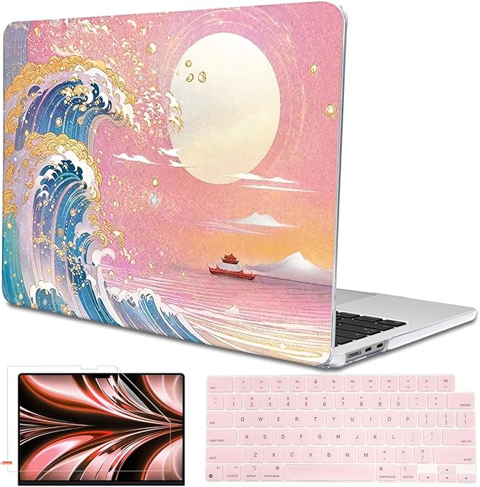 LCMOCICO for MacBook Air 13 Inch Case 2026 2025 2024 2023 2022 Release M5 A3449 M4 A3240 M3 A3113 M2 A2681, Scratch Resistant Plastic Hard Shell Case for MacBook Air 13.6 M5, Sunset Glow Waves