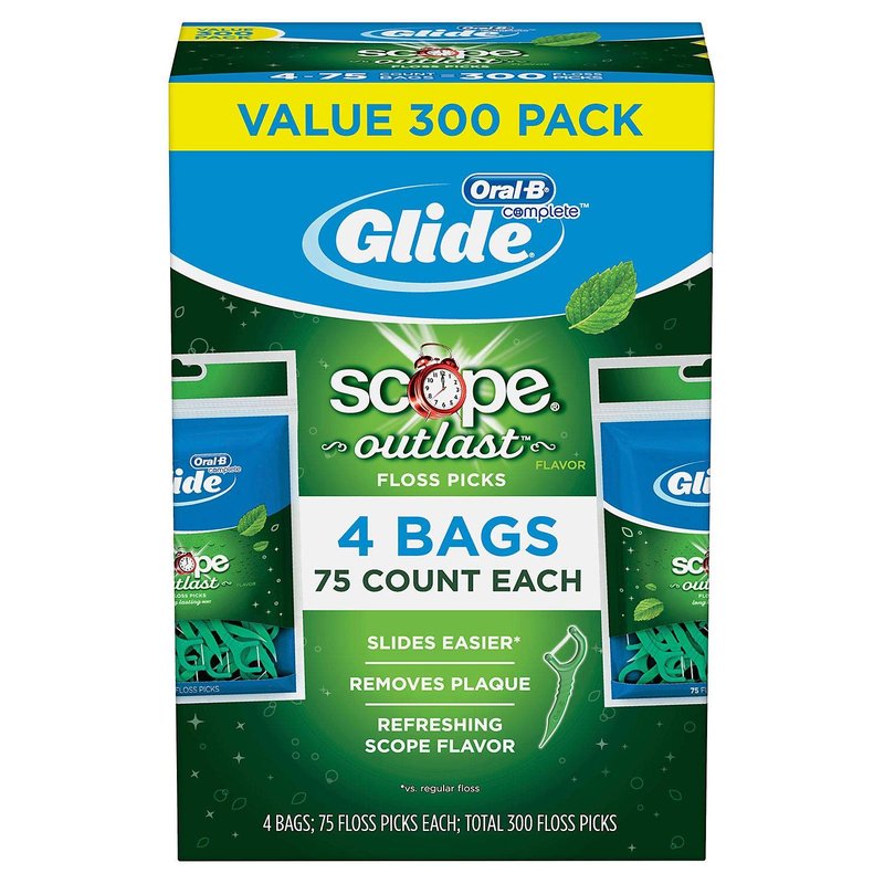 Glide Oral-B Floss Picks - Long-Lasting Mint Flavor, 75 Picks in 4 Packs