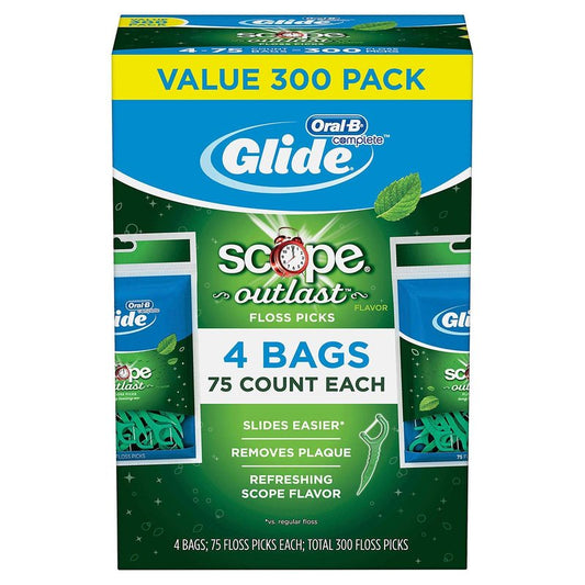 Glide Oral-B Floss Picks - Long-Lasting Mint Flavor, 75 Picks in 4 Packs