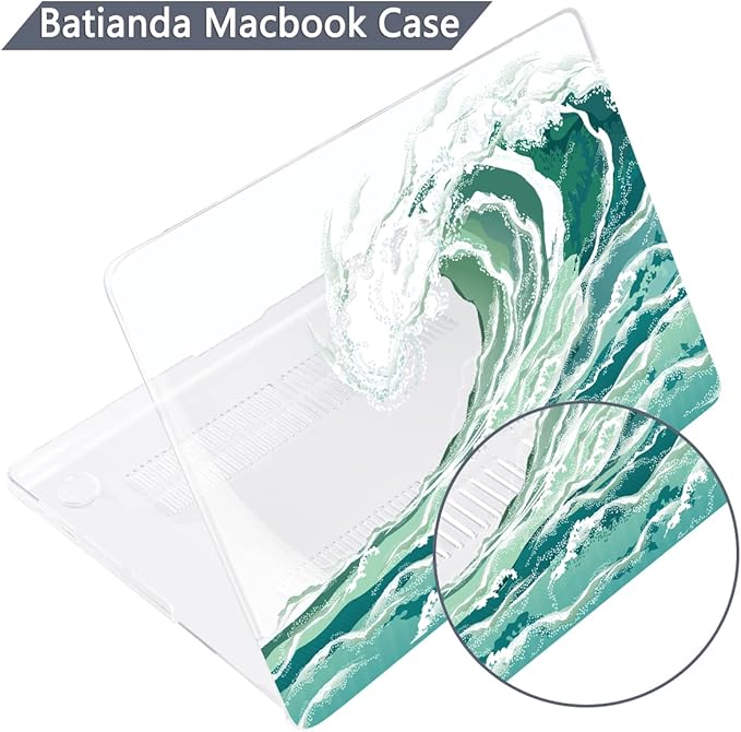 Batianda Premium Case for New MacBook Air 15 inch M5 Chip 2026 M4 2025 M3 2024 M2 2022 Model, Ultra Slim 1.2mm Glossy Protective Plastic Hardshell & Keyboard Cover & Screen Protector, Waves