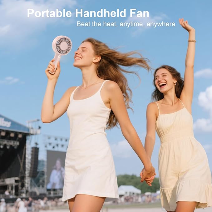 Mizong Mini Fan Portable Handheld Fan USB Rechargeable Personal Fan with Base 10H Long Lasting Battery Mini Pocket Cooling Fan for Desktop Travel Outdoor Vacation Concert Lash Makeup Use