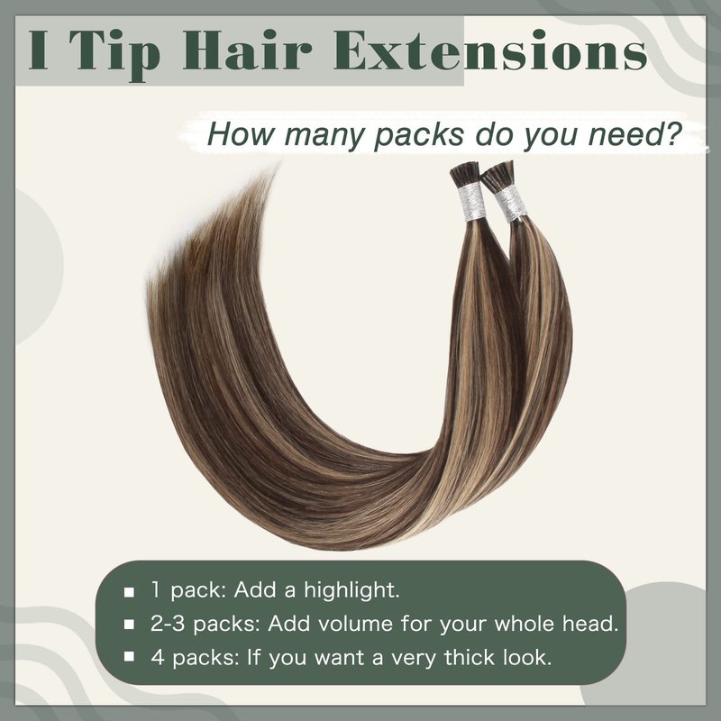 Sixstarhair Itip Hair Extensions Human Hair I Tip Extensions Chocolate Brown Highlighted Caramel Blonde Color 4/27 Cold Fusion Keratin Hair Extensions 14 Inch 50g/Pack 100Strands