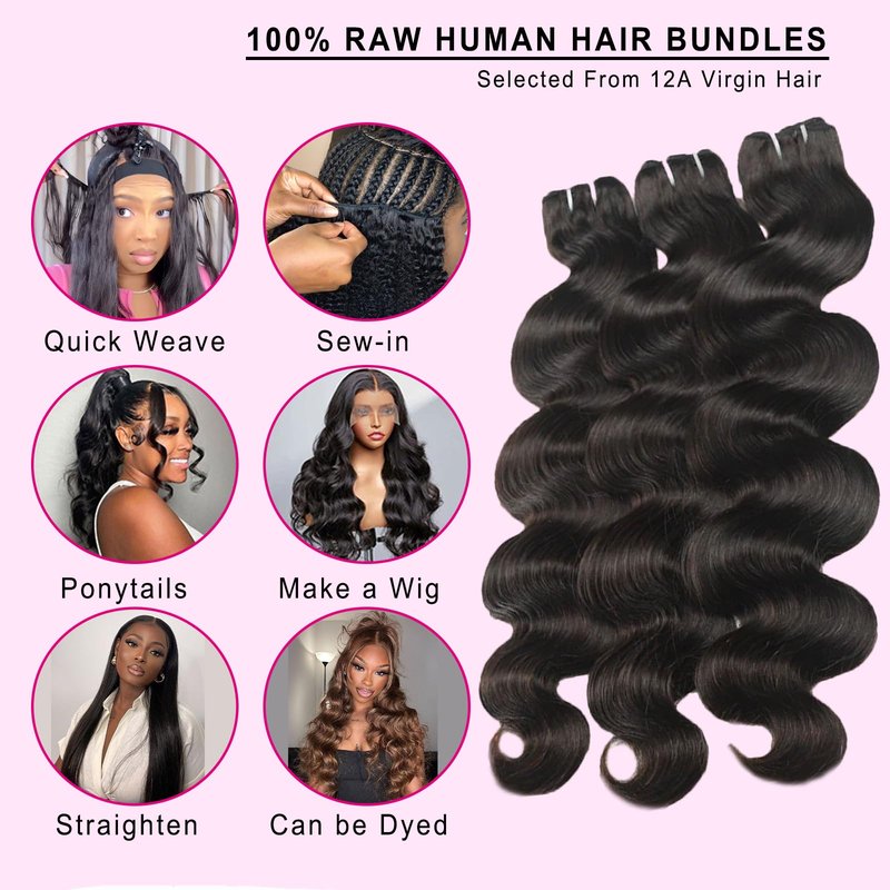 12A Human Hair Bundles Body Wave 100% Unprocessed Brazilian Virgin Bundles Human Hair Real Human Hair Extensions Natural Black