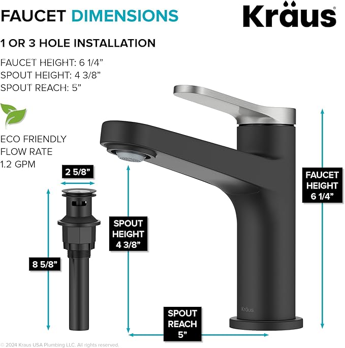KRAUS Indy Single Handle One Hole Bathroom Sink Faucet in Spot-Free Brushed Nickel/Matte Black, KBF-1411SFBNMB