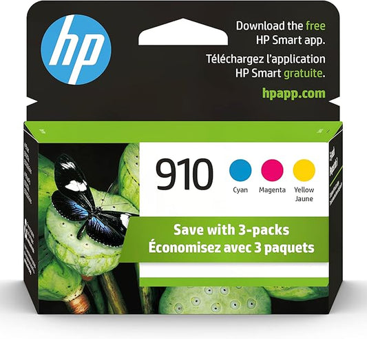 HP 910 Cyan, Magenta, Yellow Ink Cartridges (3-Pack) | Works with OfficeJet 8010, 8020 Series, OfficeJet Pro 8020, 8030 Series | Eligible for Instant Ink | 3YN97AN