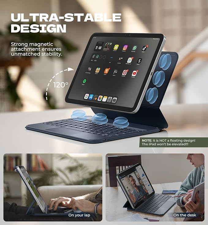 Dexnor for iPad (A16) 11th/10th Generation Case with Keyboard Ultra-Thin Magnetic Folio Keyboard Case Trackpad Pencil Holder Backlit Rechargeable for iPad A16 11" 2025/10th Gen 10.9" 2022, Blue