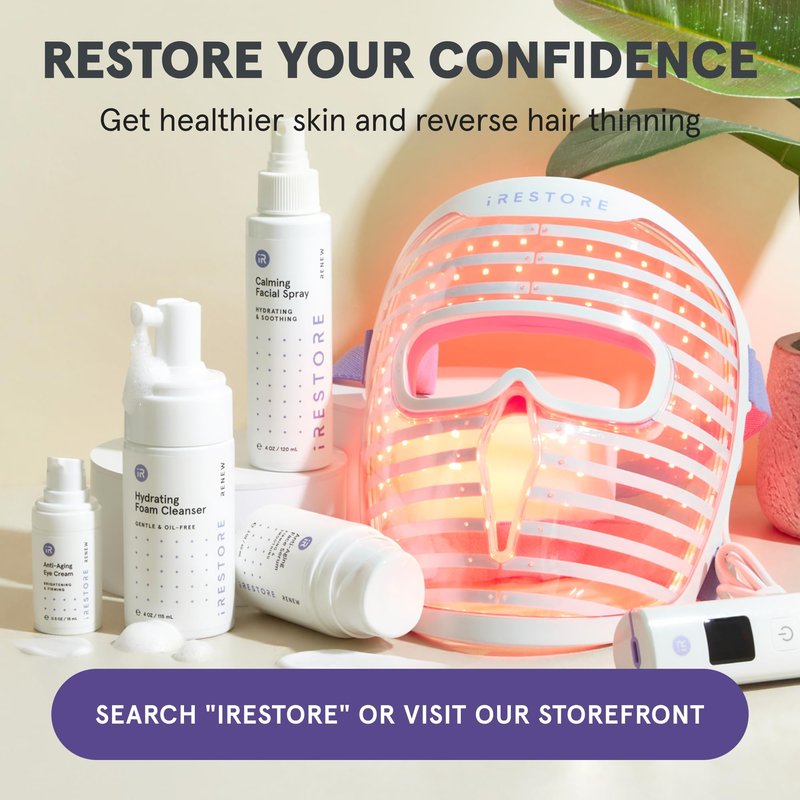 iRESTORE 3-Step Skincare Set Red Light Therapy Essentials Kit, Renew Trio Includes Hydrating Cleanser + Facial Spray + Anti-Aging Face Serum Works Best with iRESTORE Red Light Therapy Mask