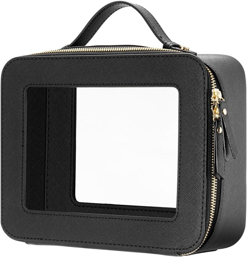 Clear Makeup Bag for Women - Waterproof Cosmetic Organizer Case | Portable Travel Toiletry Bag (Black)
