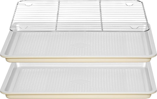 Skiennix Nonstick Ceramic Baking Sheet Set - 2-Pack Half Sheet Pan, Oven Safe 550°F, Dishwasher Safe, Gray Yellow