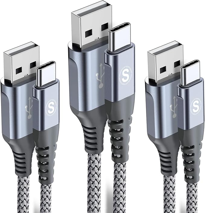 sweguard USB Type C Charger Cable [3-Pack,6.6ft+3.3ft+3.3ft] iPhone 16 15 Pro Max Charger Nylon Braided Cord for Samsung Galaxy S24 S23 S22 S21 S20 S10 S9 Note 20 10 Flip A54 A15 A14 Pixel LG Moto PS5
