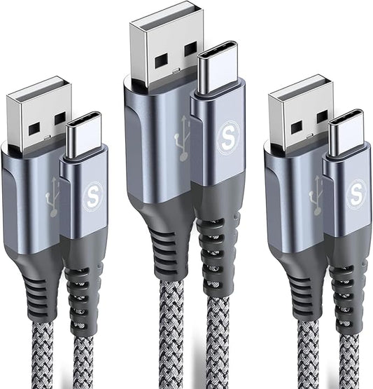 sweguard USB Type C Charger Cable [3-Pack,10ft+6.6ft+6.6ft] iPhone 16 Charger Nylon Braided Cord for iPhone 16 15 Pro Max Plus Samsung Galaxy S24 S23 S22 S21 S20 S10 Note 20 10 A54 Pixel LG Moto PS5