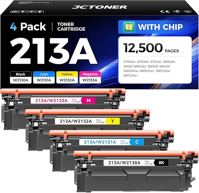 JCTONER 213A Toner Cartridge 4 Pack with Chip Compatible fo Printer Ink Copier Scanner
