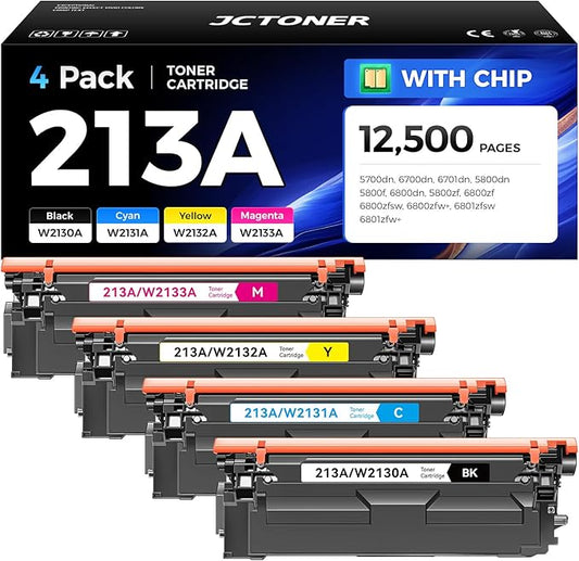 JCTONER 213A Toner Cartridge 4 Pack with Chip Compatible fo Printer Ink Copier Scanner