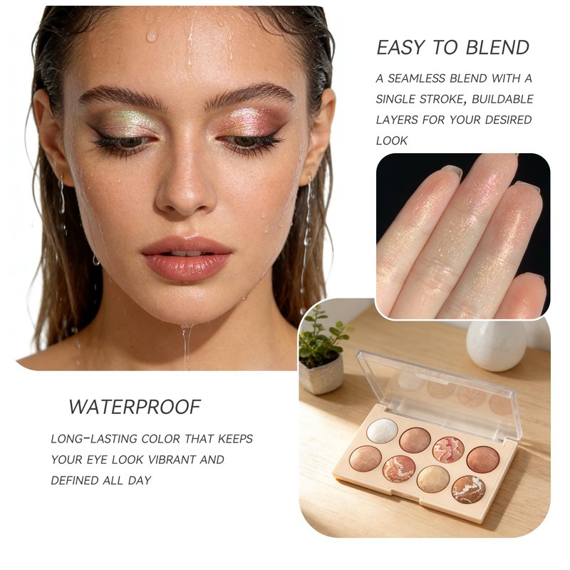 K'APEINE 8 Colors Baked Powder Palette, Pink Gold Brown Face Highlighter Eyeshadow Blush Contour Makeup Palette All Face Baked Makeup Kit Blendable Highlighter for Women Daily, Parties,Festivals-02#